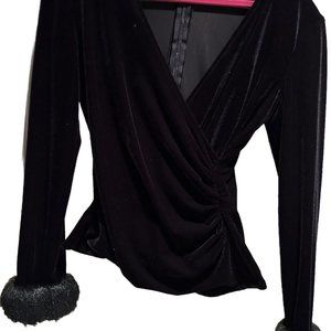 Cachet Black Stretchy Velvet Faux Wrap Long Sleev… - image 1